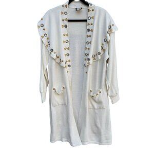 Designs Limited Vintage Womens Shawl Collar Gold Silver Embellished Knit Cardiga
